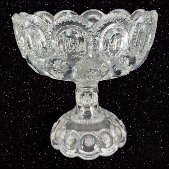 Antique EAPG Adams & Co Palace Moon & Stars Compote Large Clear Manganese 365nm - Picture 14 of 15
